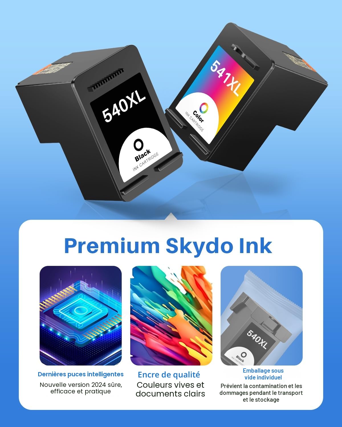 Skydo PG-540XL CL-541XL Remplacement pour Canon 540XL et 541XL Compatible pour Cartouche Canon 540 541 540XL Compatibles pour MG3650 MG3550 MG4250 MG3650S MG3600 MX475 MG2150 MG3150