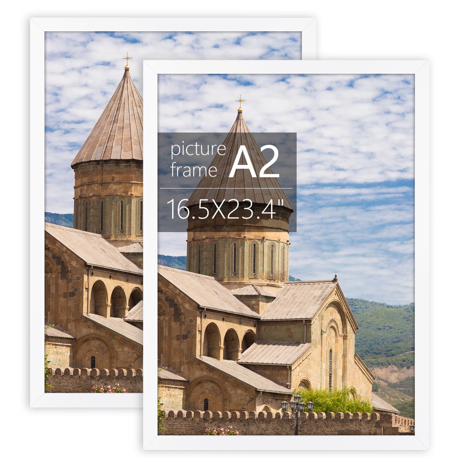 Golden State Art, A2 Frame with Plexiglass, Engineered Wood 16.5 x 23.4 inch Large Poster Frame - Horizontal and Vertical Display for Wall - Set of 2