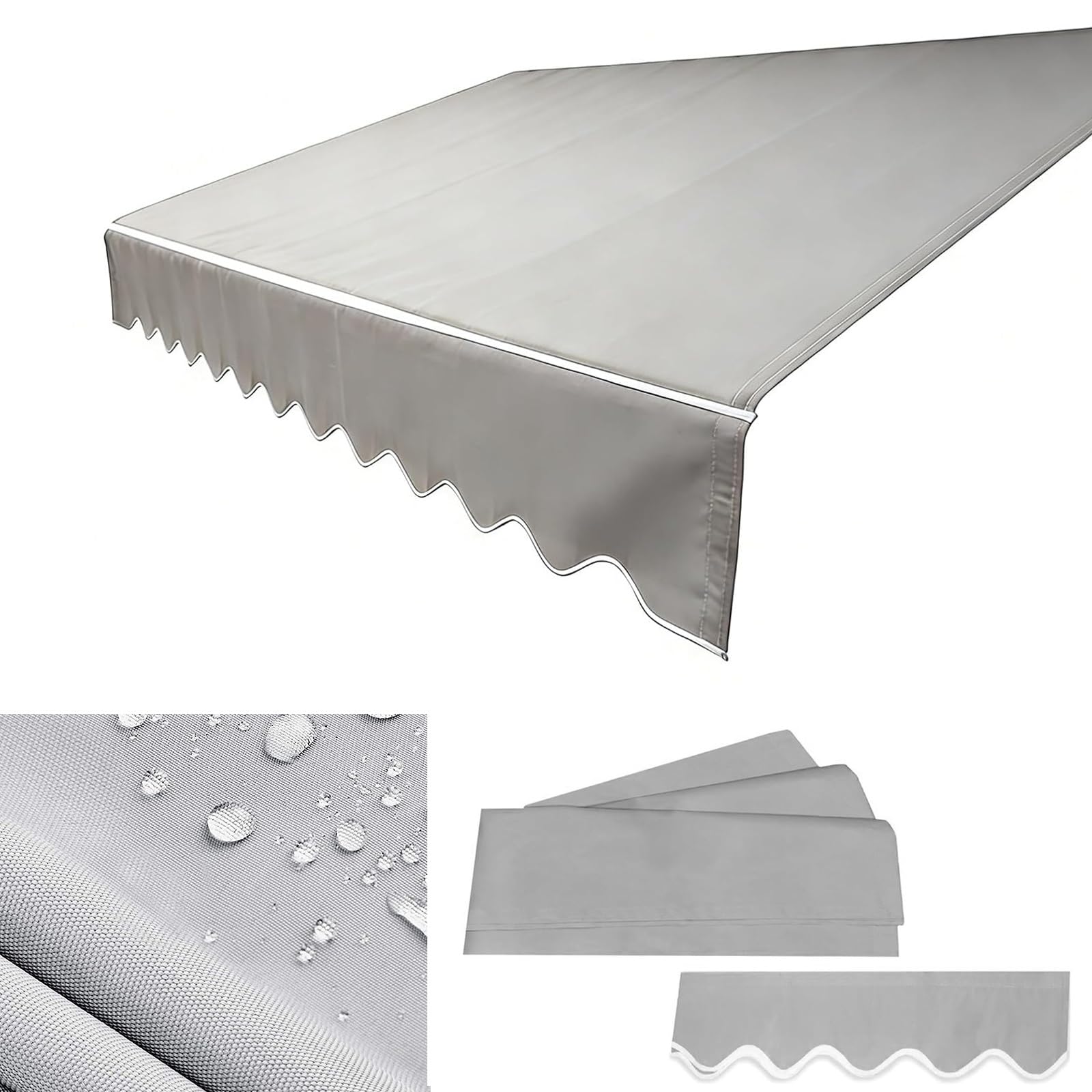 Awning Replacement Fabric with Front Valance, Retractable Patio Awning Replacement Fabric, Awning Sun Shade Top Cover Replacement Canvas for Backyard Garden Balcony(Gray,6.5x3.5m(21.3x11.5ft))