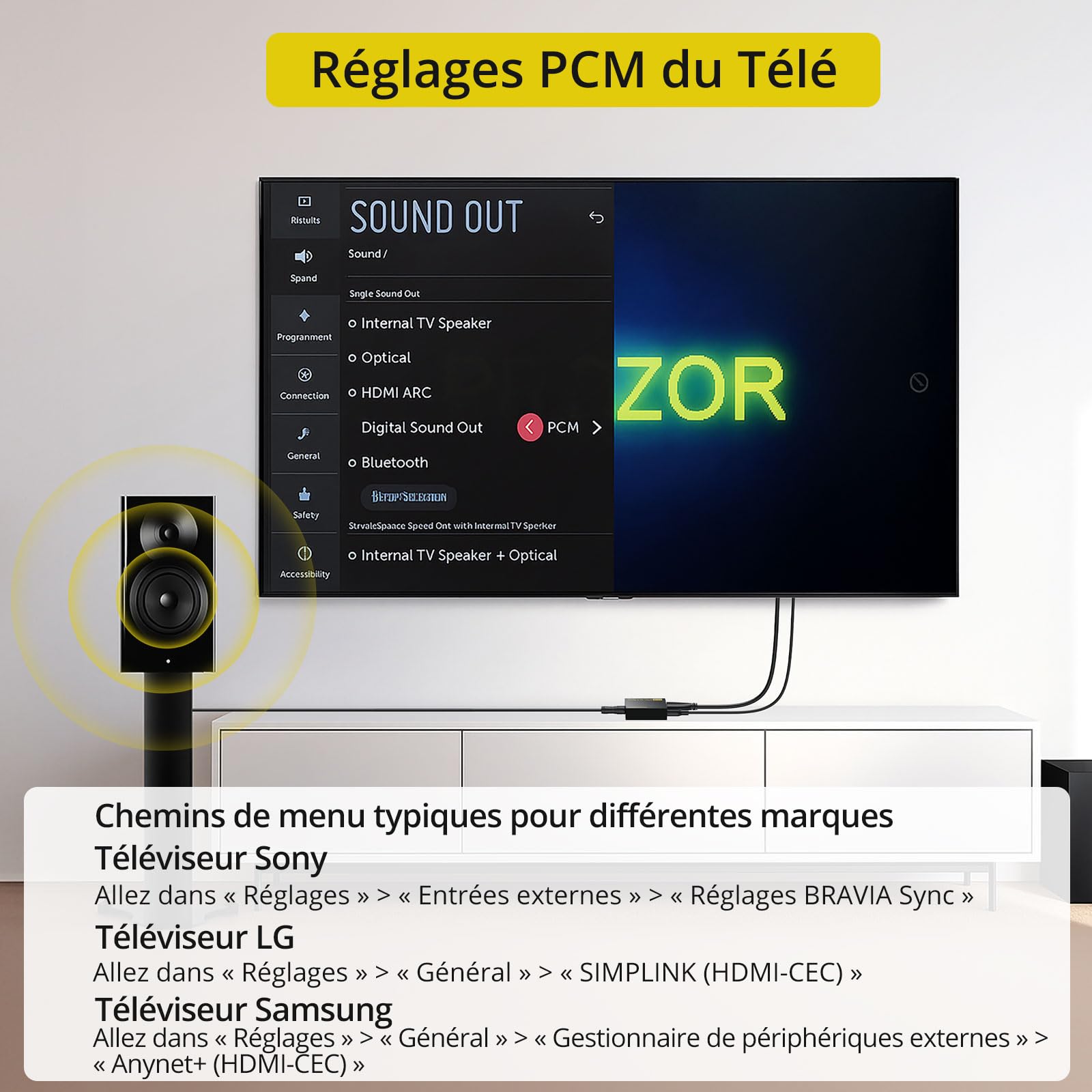PROZOR Extracteur Audio HDMI eARC/ARC vers 3.5mm - Compatible eARC et ARC - Sortie Casque Jack - Contrôle Volume TV (CEC) - 192kHz/24bit - Pour TV, Casque Filaire, Enceintes Actives - Alimentation USB
