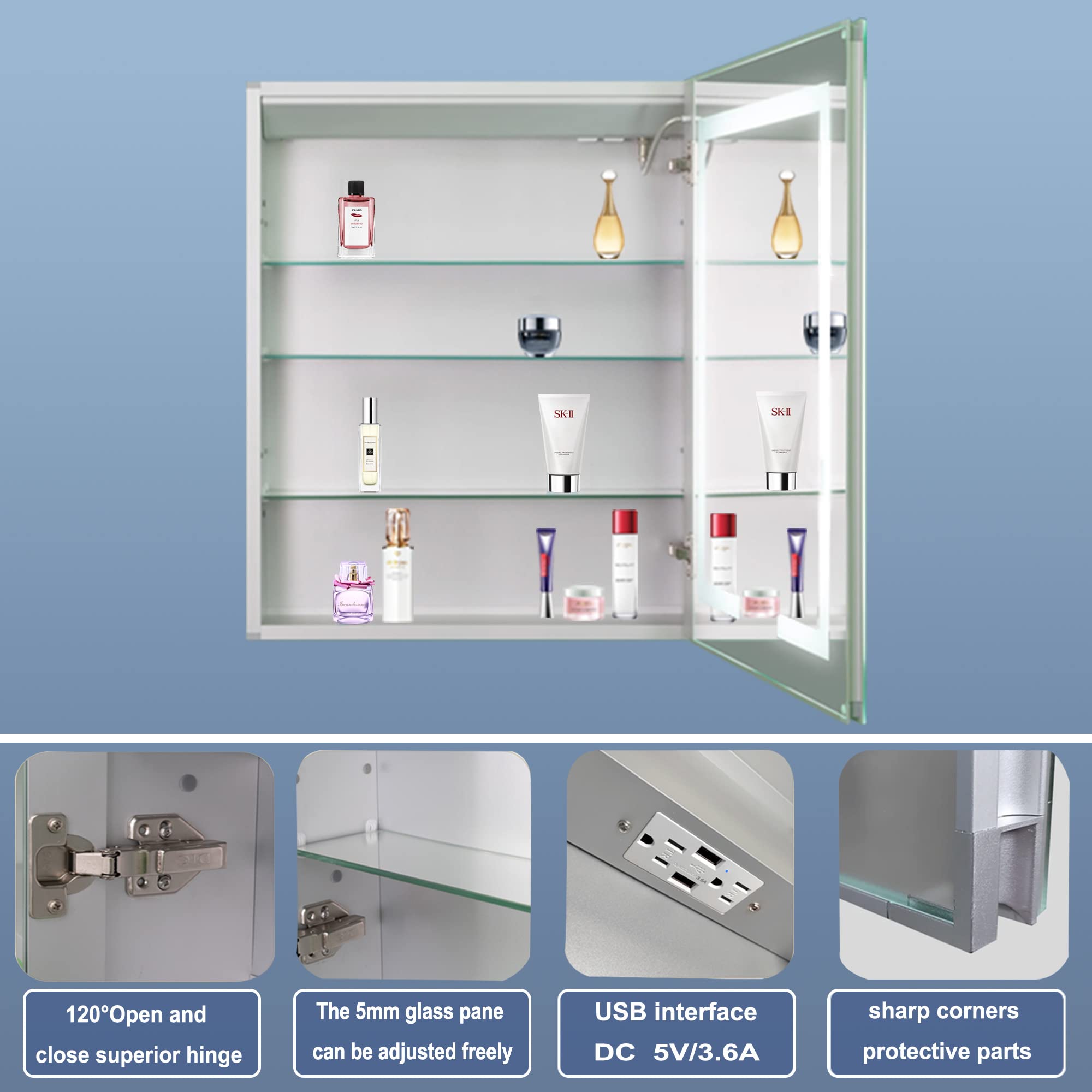LED-Medizinschrank Mit Spiegel – Dimmbare Beleuchtung, Titangrau, 76,2 X 61 Cm, Beschlagfrei, Fürs Badezimmer
