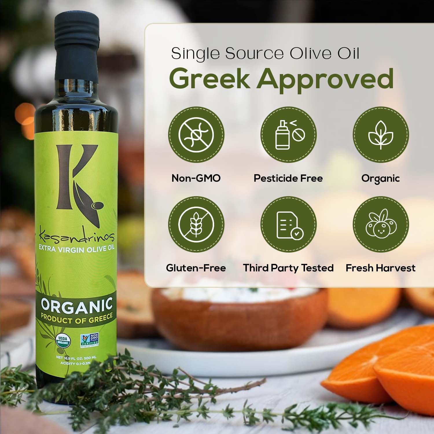 Kasandrinos Organic Olive Oil Extra Virgin Polyphenol Rich Greek Olive Oil 100% Organic First Cold Pressed Mild Delicate Flavor Verified by Non GMO 500 ml 16.9 oz product thumbnail 7