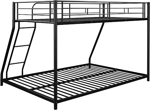 Miniatura 9 de CITYLIGHT Litera de metal individual sobre tamaño matrimonial marco de literas de suelo resistente con barandilla de seguridad y escalera para