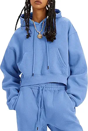 Flygo Womens Fleece 2 Piece Outfits Sweatsuit Crop Pullover Sweatshirt Joggers Pants Tracksuit Set
