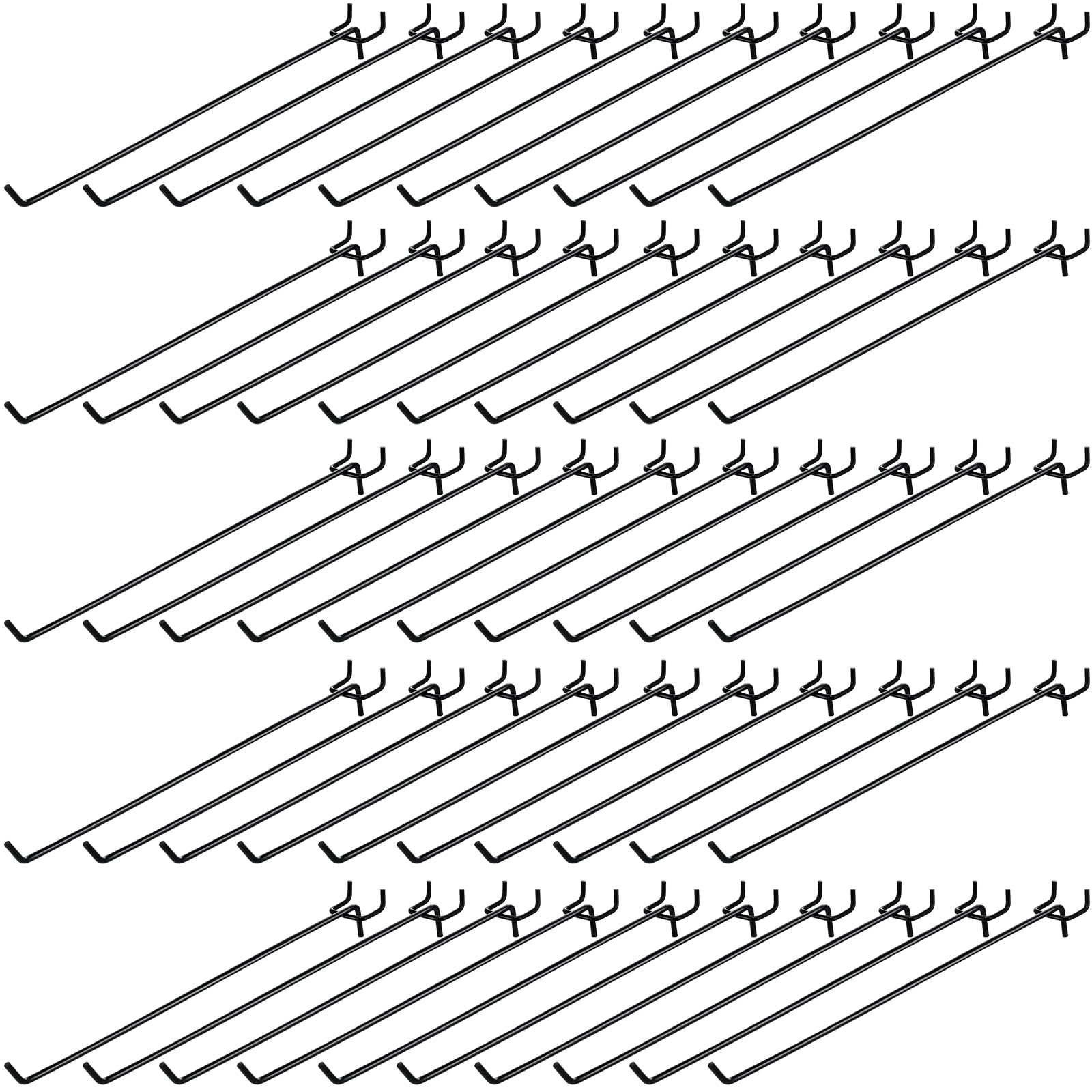 Shimeyao 100 Pcs Peg Board Shelving Hooks Stainless Steel Pegboard Hook Pegboard Display Hook Hanging Peg Board Holder Peg Wall Hook for 1/8 1/4 Pegboard for Garage Storage Organizer (Black,12 Inch)