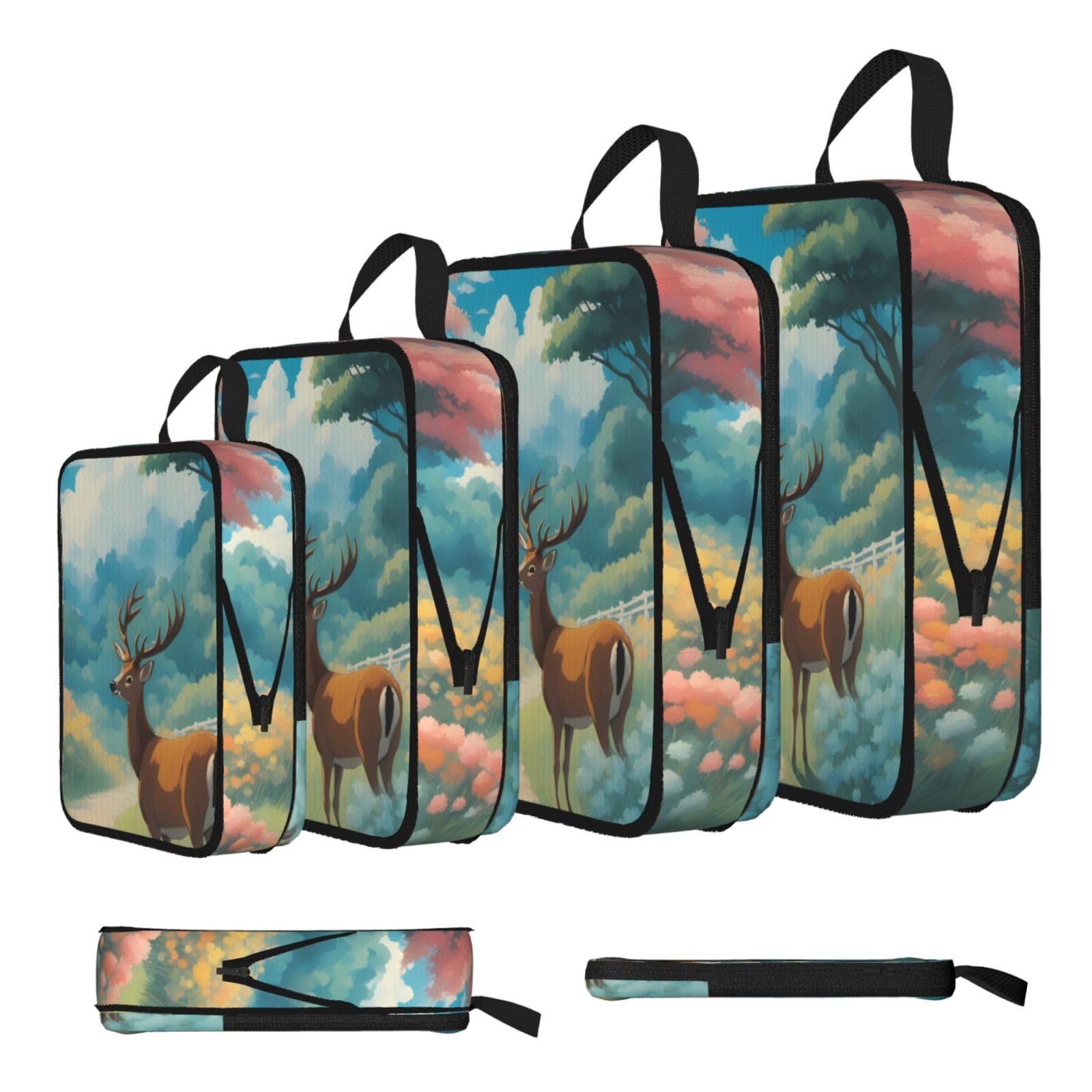 Sxzvvbn Black Cartoon Deer Compression Packing Cubes 4 Piece Set