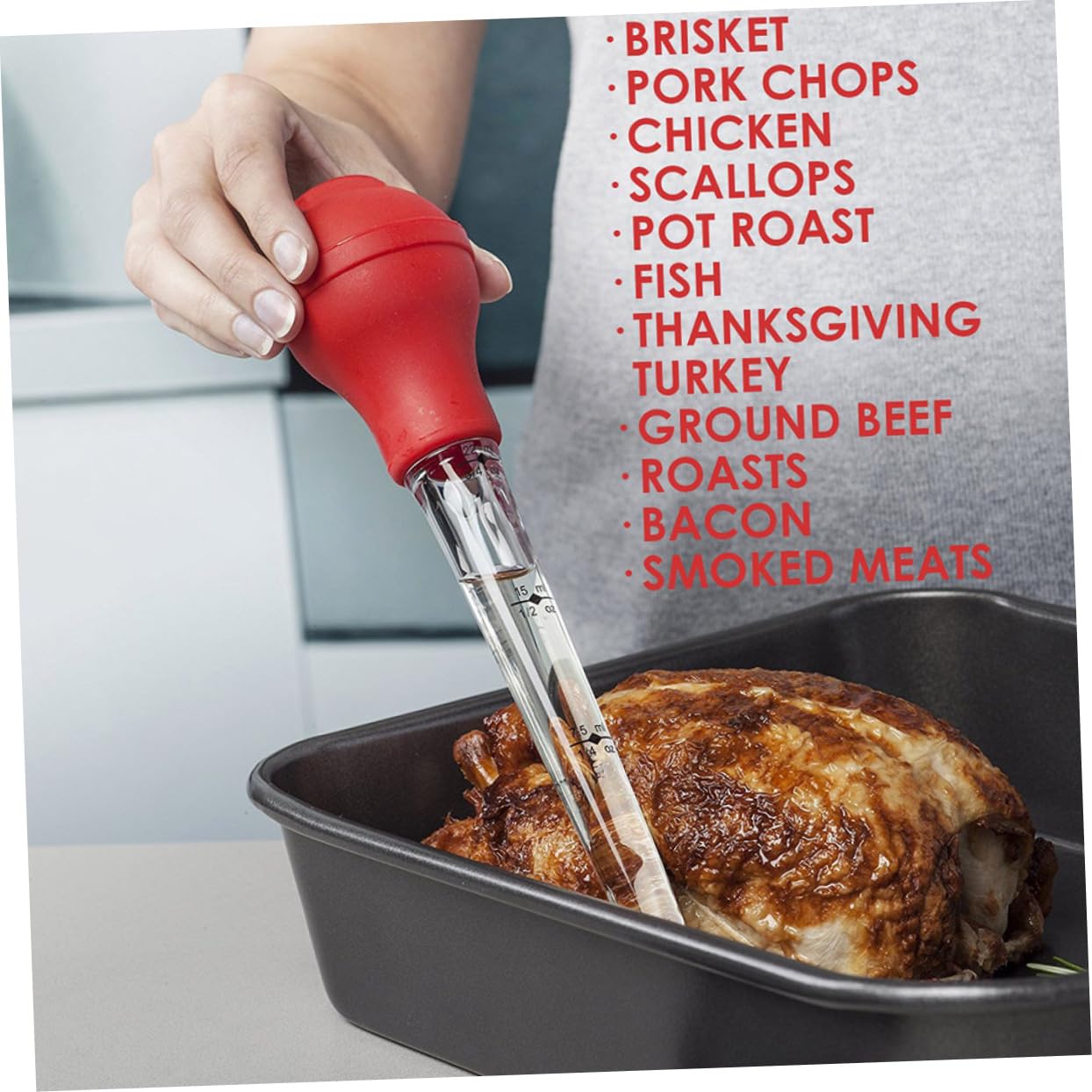 OUNONA 1Set Turkey Baster with Drip Oil Seasoning Tube Red Barbecue Pump Needle Tools for Flavor and Marinade Enhancement Home and Restaurant