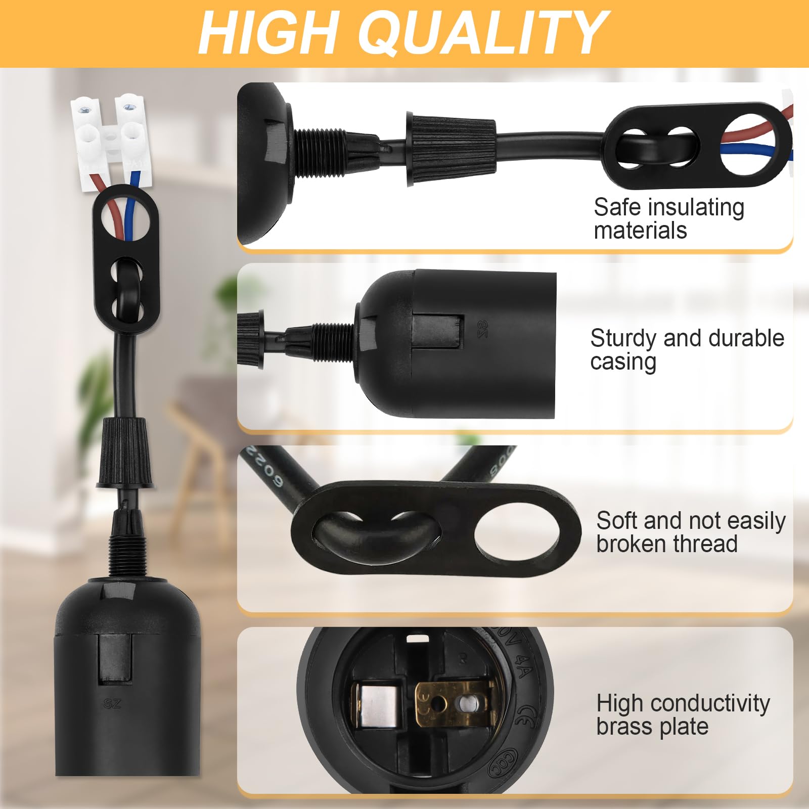 16 Pezzi Portalampada E27 con Cavo + 6 Lampadina LED E27 + 1 Pezzo Tester di Tensione VDE,Lampade Basi con Filo e Terminale,Lampadine LED Luce Calda per Cantiere,Soggiorno,Lavori