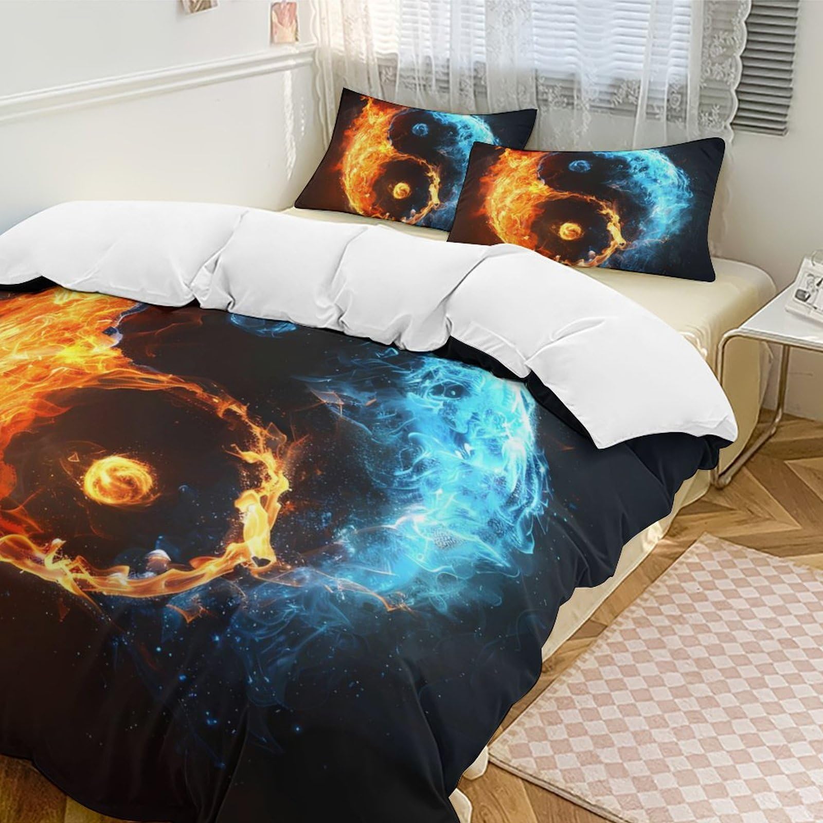 Okjnfsaqwex Style Fire And Water Ying-And-Yang Duvet Cover Sets 1 With 2 Pillow Shams 3 Pieces Comforter Bedding Set