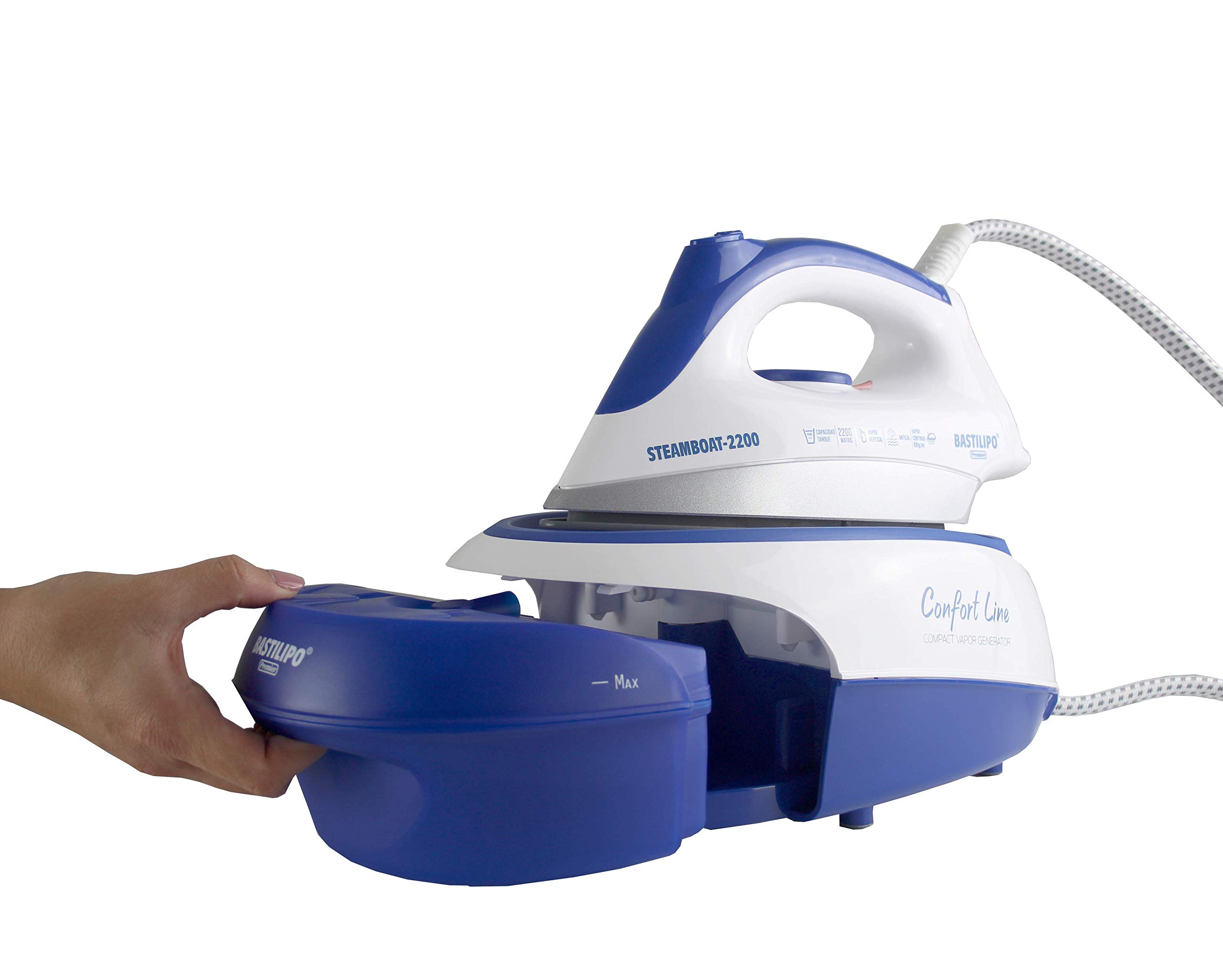STEAMBOAT 2200 COMPACT- Centro de planchado compacto, 2200W, 900 ml, suela cerámica, depósito extraíble para fácil rellenado,