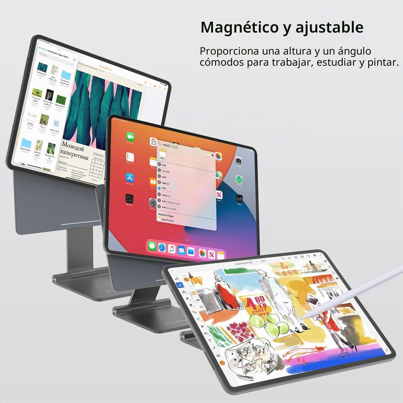 KU XIU X33 Soporte Magnético Plegable para iPad Pro 11" M4 (2024), Soporte Ajustable 360° de Aluminio para Tablet, Soporte Portátil de Escritorio para Dibujo, Trabajo, Estudio y Entretenimiento