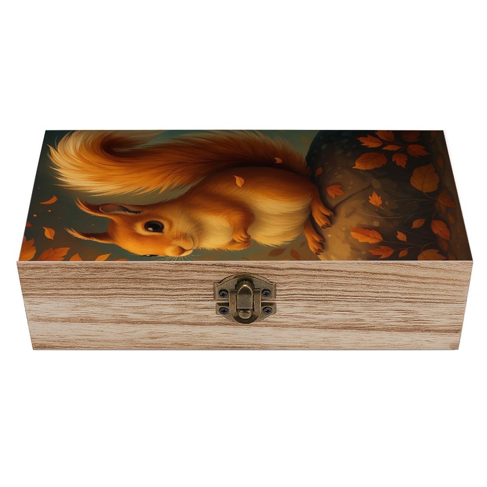 HLBSDM Autumn Cute Squirrel Wooden Storage Vintage Keepsake Decorative Boxs
