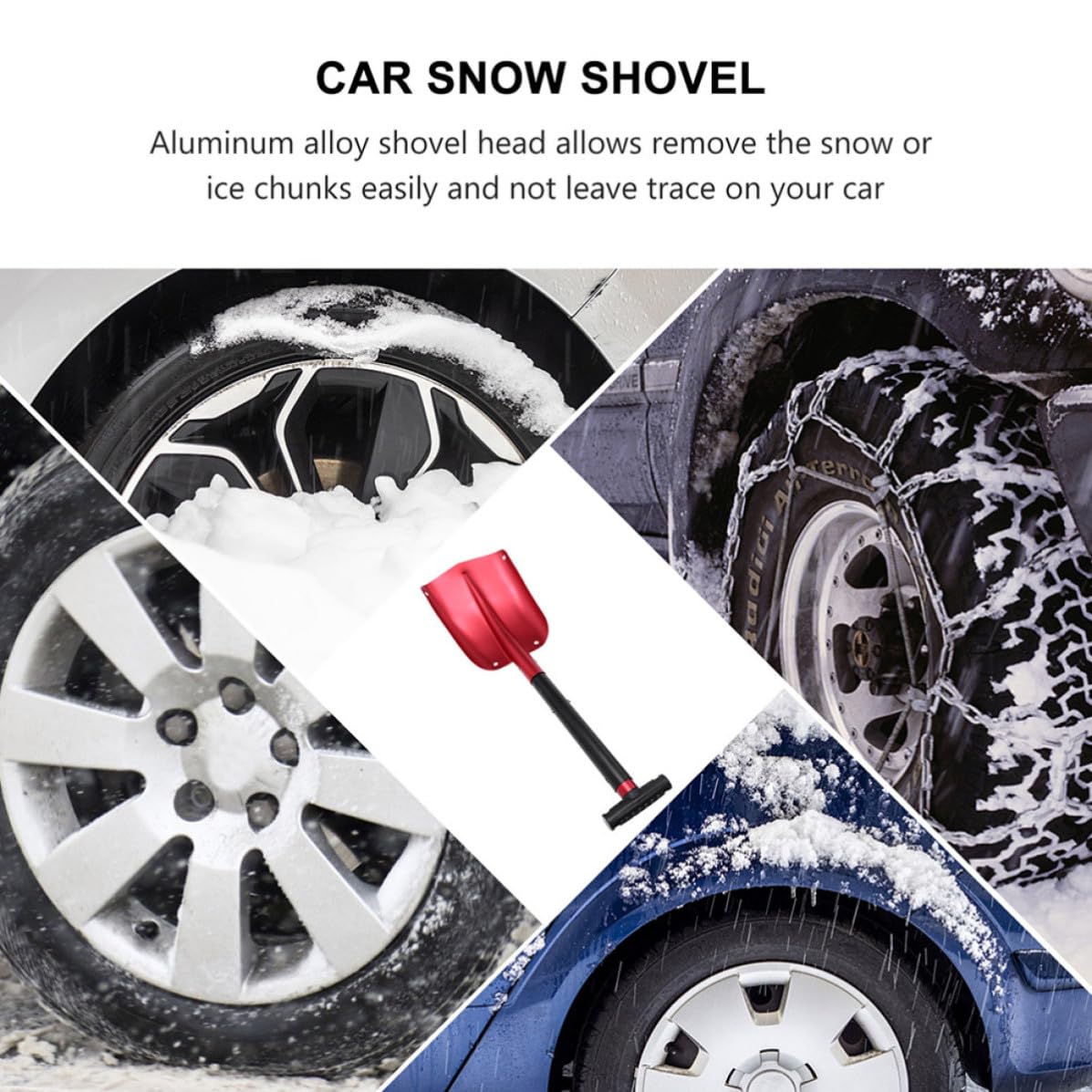 iplusmile Pala da Neve per Veicoli in Lega di Alluminio Design Staccabile, Paletta Ghiaccio Rossa per Rimozione Neve e Ghiaccio Durante la Stagione Fredda