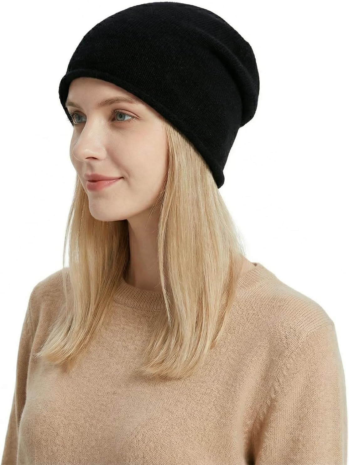 2-Pack Slouchy Beanie for Women, Classic Knit Winter Hats with Cuffed Edge, Soft Stretchy Beanies for Daily Wear & Travel
