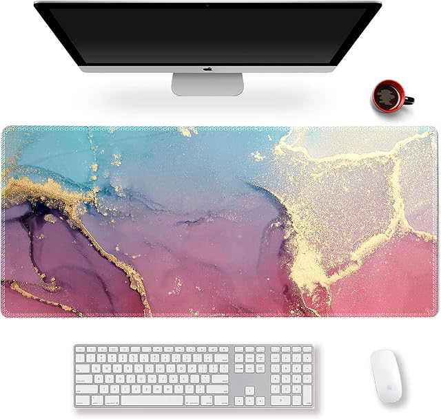 Extended Gaming Mouse Pad XXL ArtSo Large Keyboard Mat Long Mousepad Desk Decor Writing Pad Non Slip Rubber Base Stitched Edges for Work,Game, Office,Home, 35.1" x 15.7", Colorful Marble