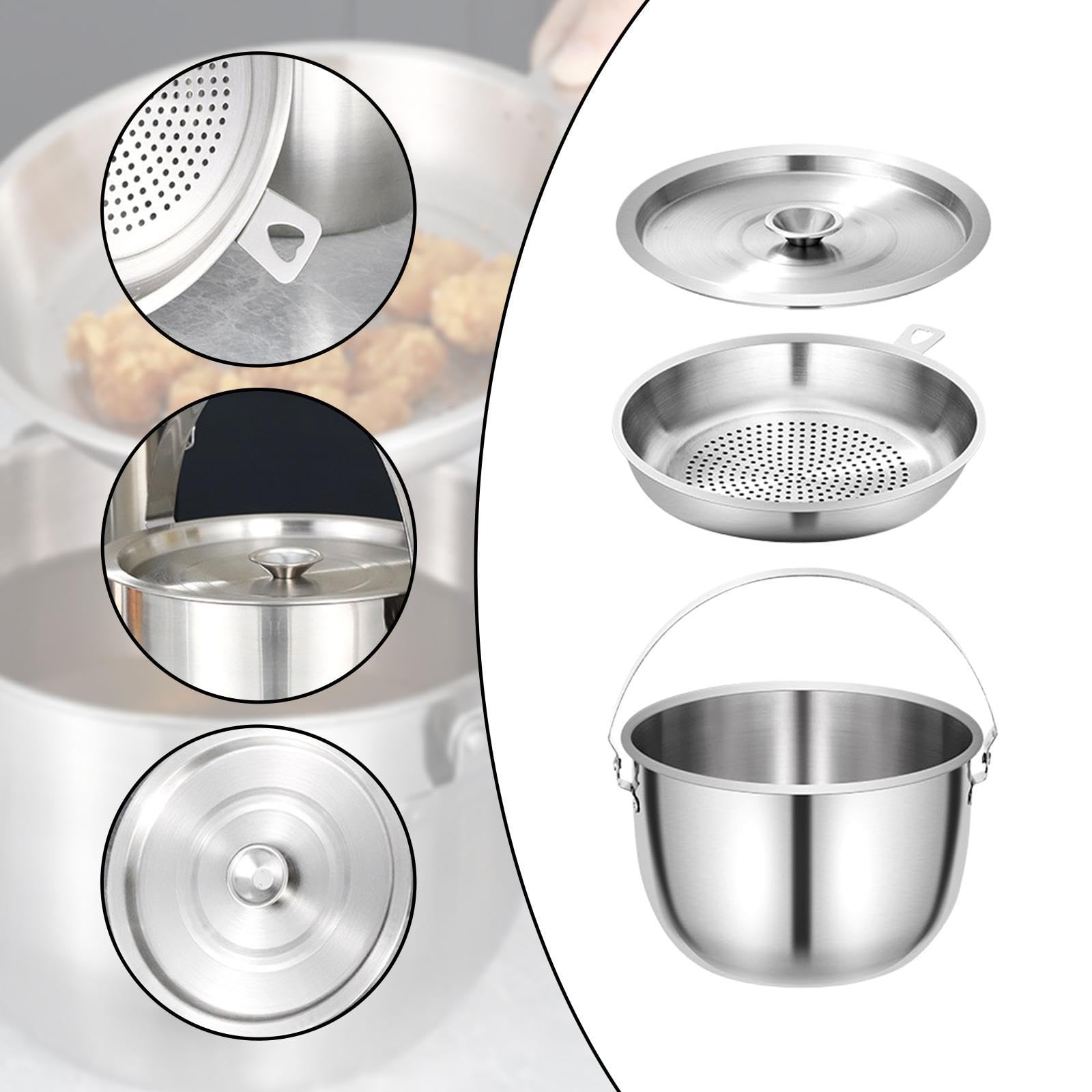 Pot à huile avec filtre et couvercle - Batterie de cuisine multifonction de grande capacité pour le camping et la cuisine - 17 à 23 cm - 5 L