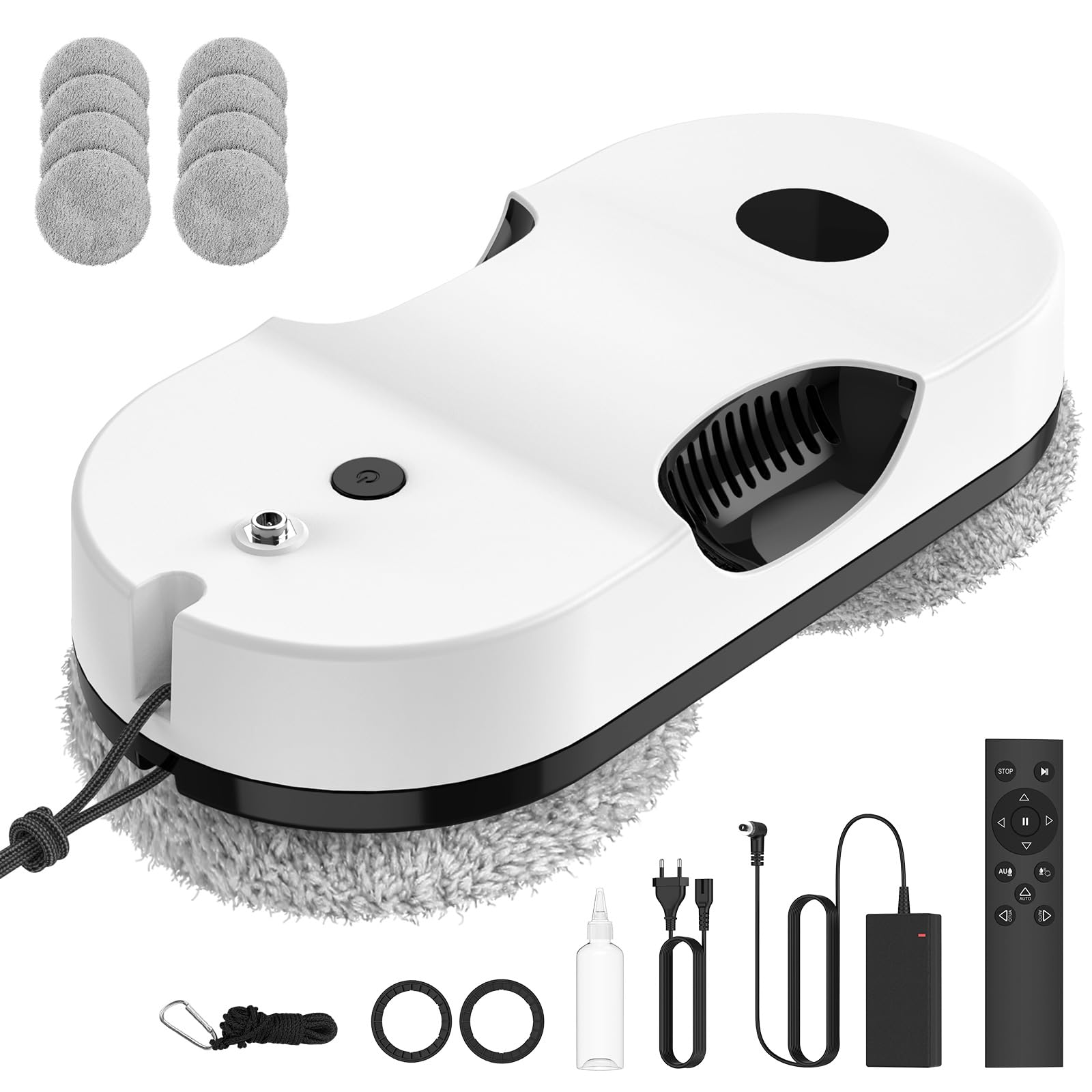 WIWOLER Robot Lavadora de Ventanas, 6000Pa Limpiador de Cristal Automático | Motor sin escobillas, doble pulverización, UPS 35Min seguridad, control remoto, 8 paños para ventanas de cristal