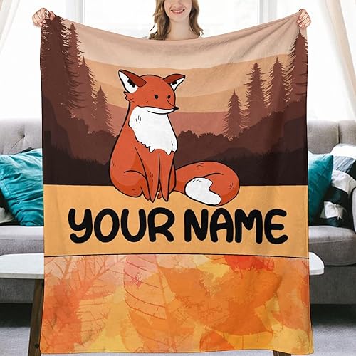 Miniatura 92 de Manta de zorro personalizada con nombre para niñas y niños, suave, mullida y acogedora, manta tamaño regazo de 30 x 40 pulgadas, para sofá, oficina