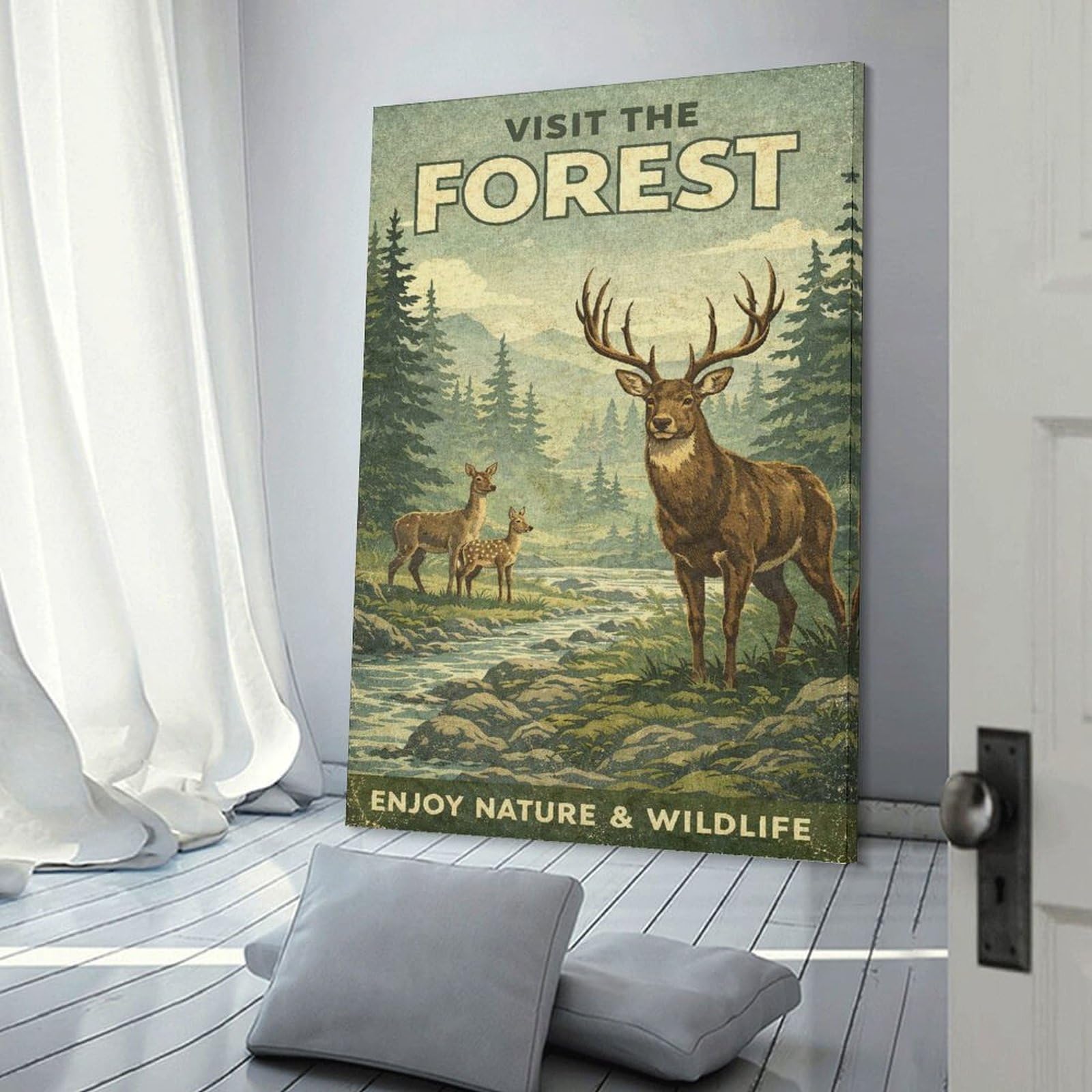 Junmoney Wall Art Print Visit The Forest Vintage, 20x30inch(50x75cm), for Living Room, Lounge Or Sitting Room, Eye Catching Artwork for Blank Walls