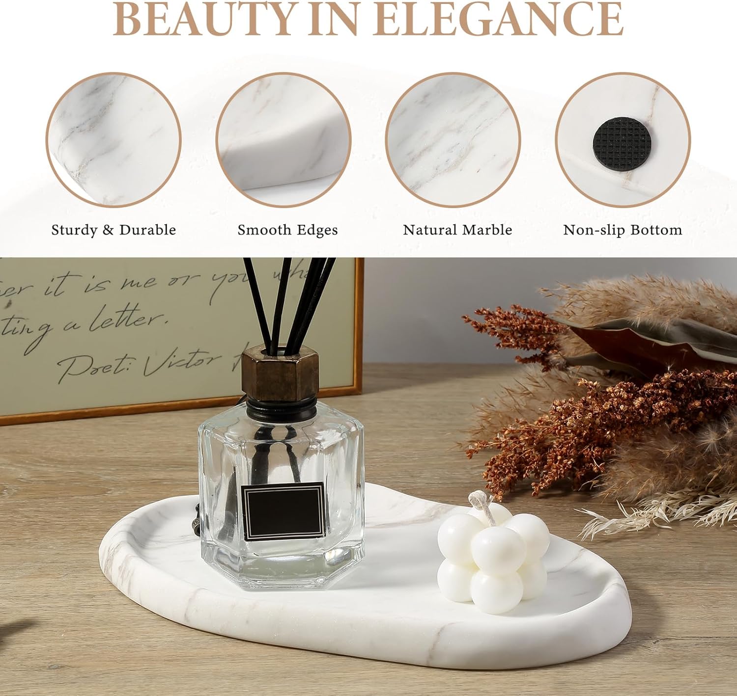 Koville Luxurious Natural White Marble Vanity Tray, Cloud Shape Serving Stone Key Tray for Home Decor, 10" x 7" Marble Storage Trays for Bathroom, Stone Plate Holder for Perfume, Candle and Jewelry
