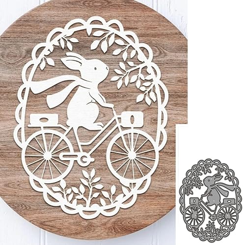 Miniatura 6 de Troqueles de metal de conejo de ciclismo, diseño de conejito de Pascua, marco de bicicleta, plantillas de troqueles de corte, manualidades, tarjetas