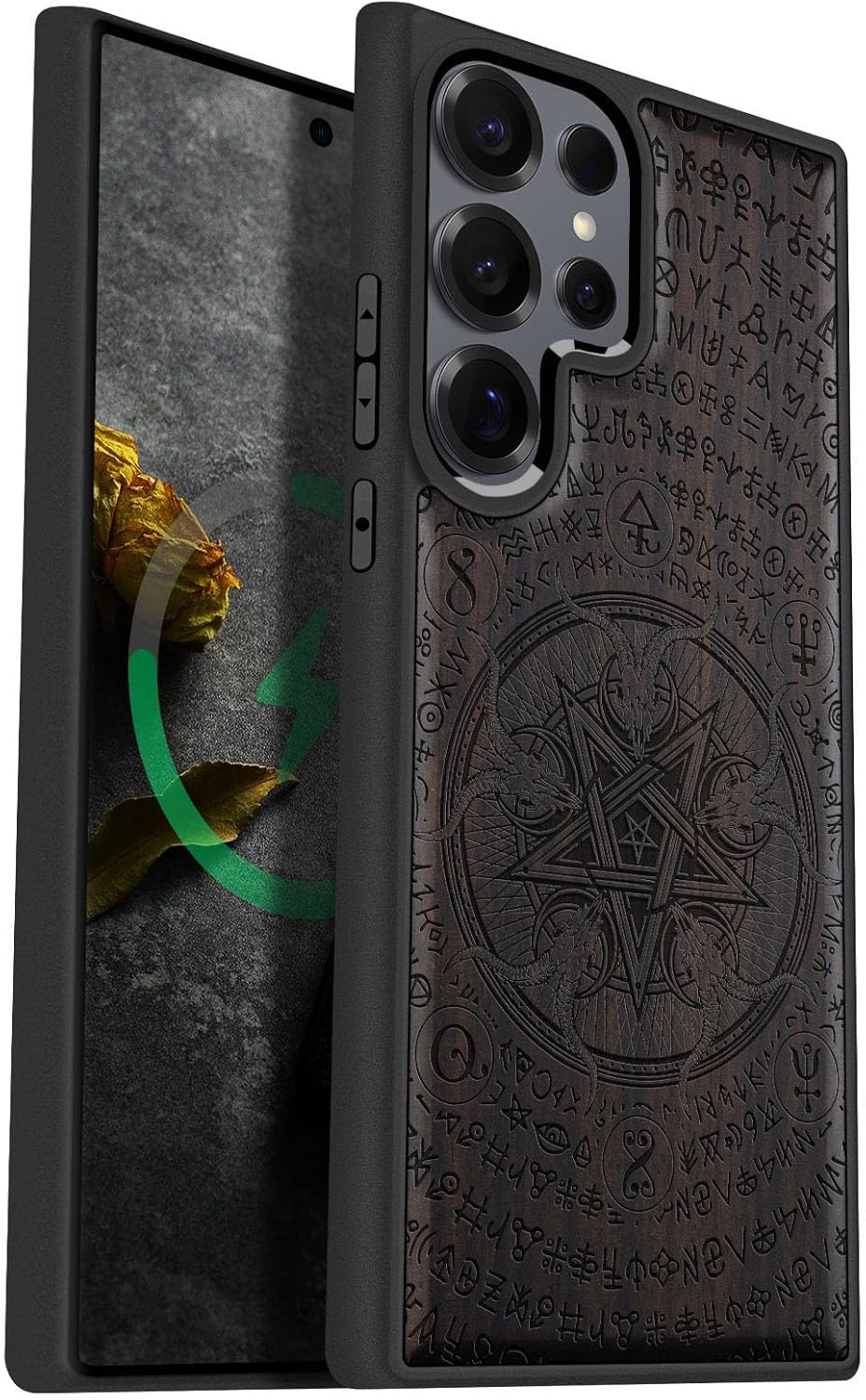 Carveit Magnetic Wooden Case for Samsung Galaxy S25 Ultra Case 2025, TPU Shockproof Cover & Wood Artisan Engraved, Compatible with MagSafe Wireless Chargers (Whisper of The Abyss) Blackwood