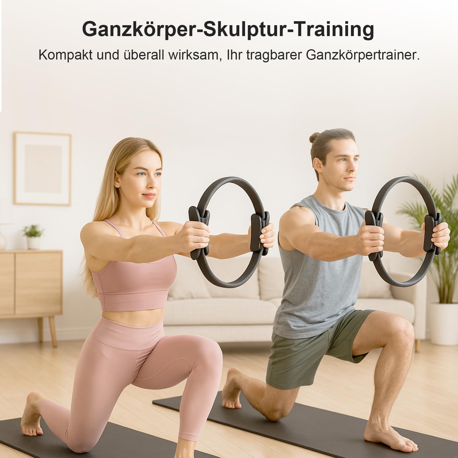 SURFOU Cerchio Pilates Diametro 37 cm, Anello Elastico Resistente con Maniglie Imbottite Antiscivolo, per Yoga e Fitness, Allenamento di Forza e Flessibilità per Cosce e Gambe