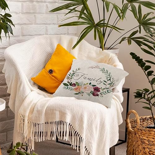 Miniatura 2 de Cómoda funda de almohada familiar de 16 x 16 pulgadas, fundas de almohada familiares de granja con flores verdes, decoración de corona, funda de