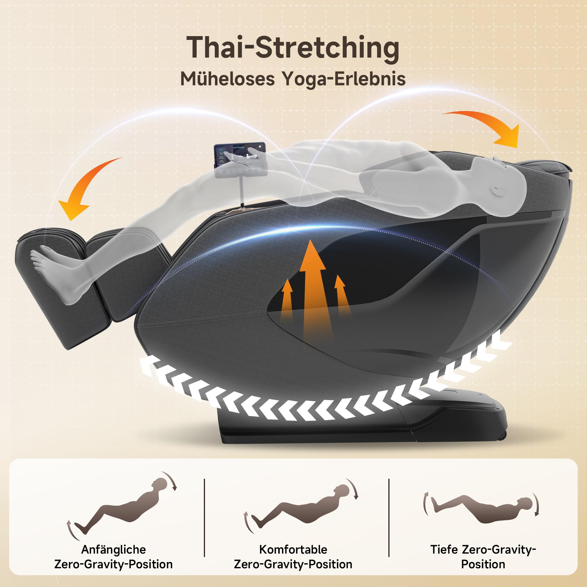 Real Relax 4D-Massagesessel,Ganzkörper-Shiatsu-Massage-Stuhl,Massageliege mit SL-Track,Yoga-Stretching,UI-Touchscreen,Fußrollen,Heizung,PS5200,Schwarz