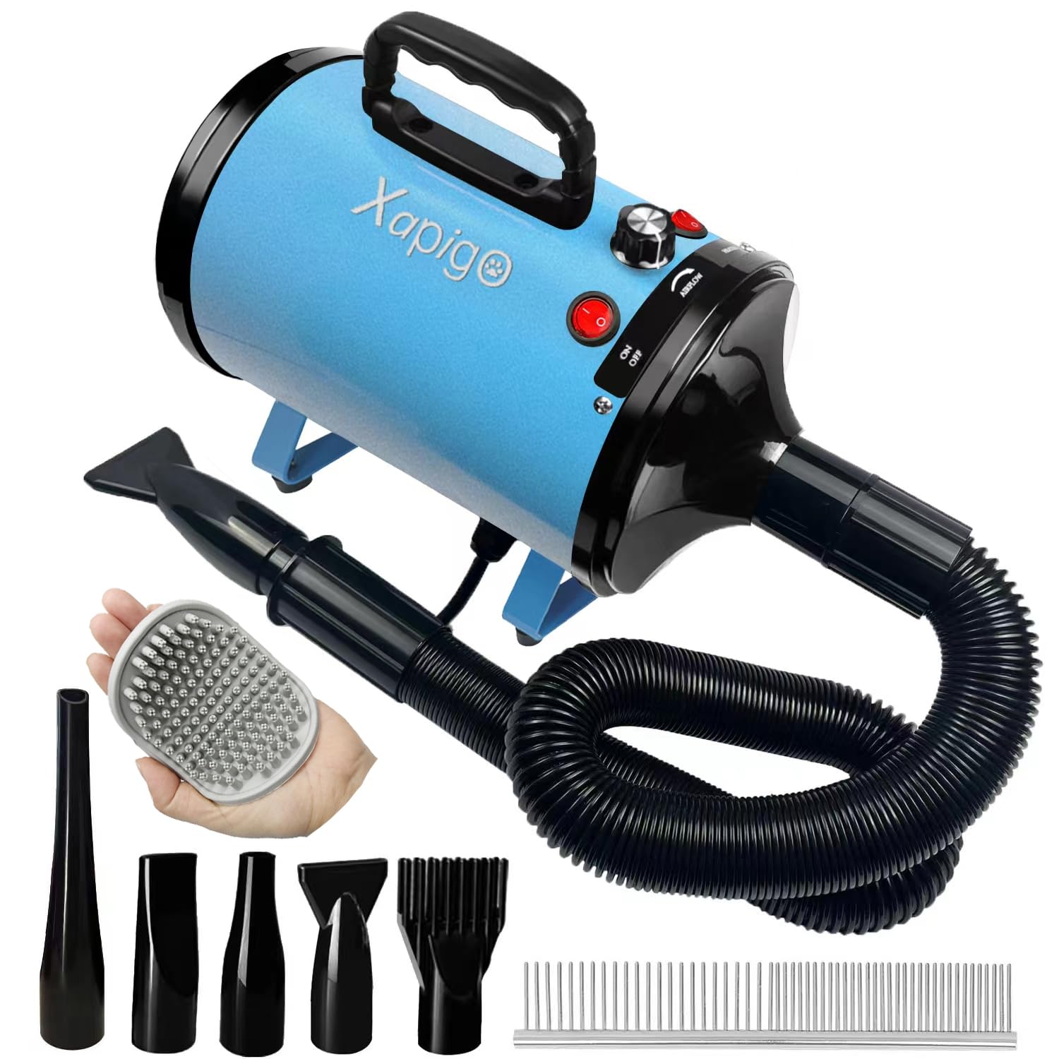 Asciugatore per Cani e Gatti - Phon per Animali Domestici,3 Livelli di Temperatura, 2 Velocità, Basso Rumore, Leggero e Portatile, Ideale per Toelettatura Professionale e Casalinga (blu metallico)