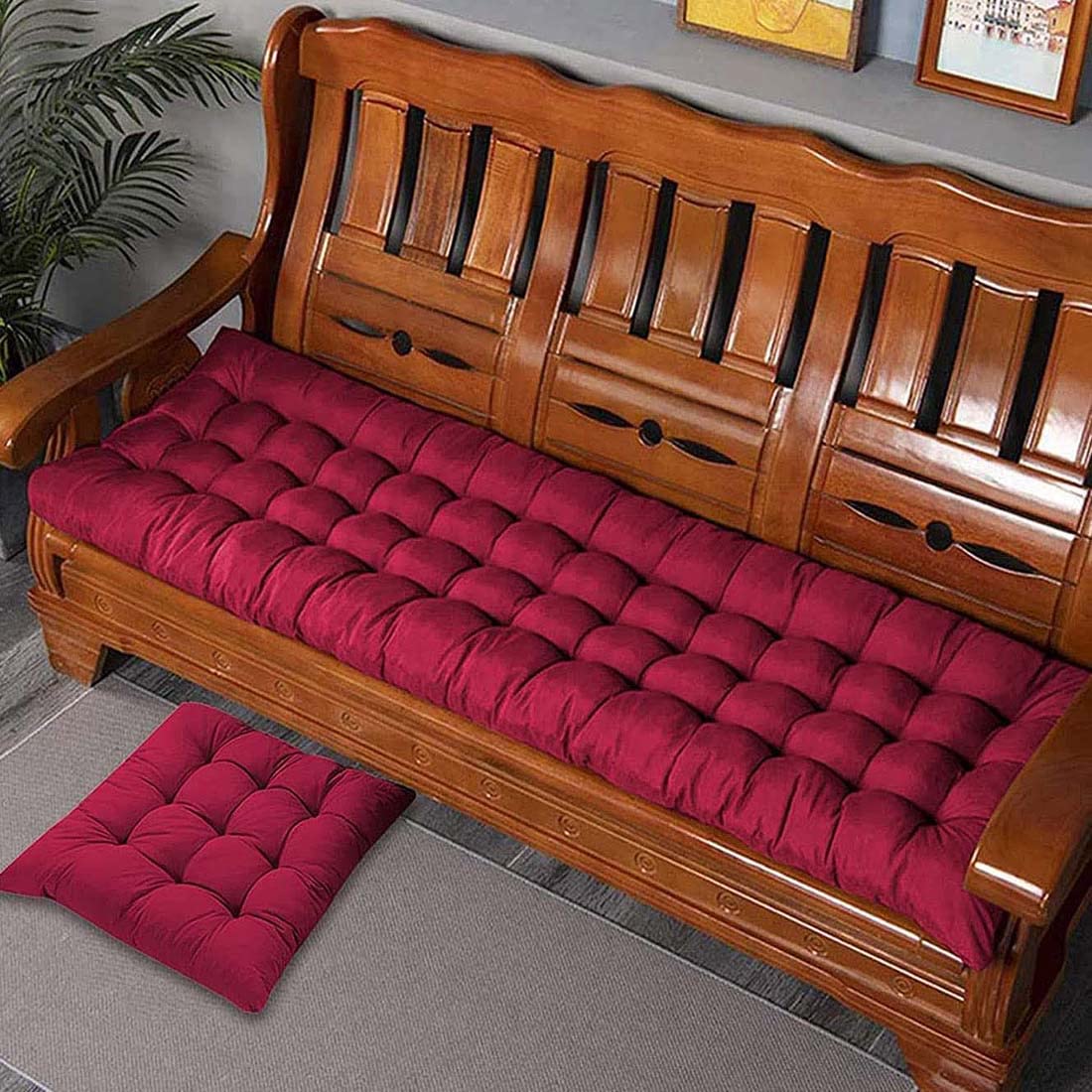 Coussin de banc de jardin 150x55 cm rouge épais de 8 cm pour assise extérieure confortable