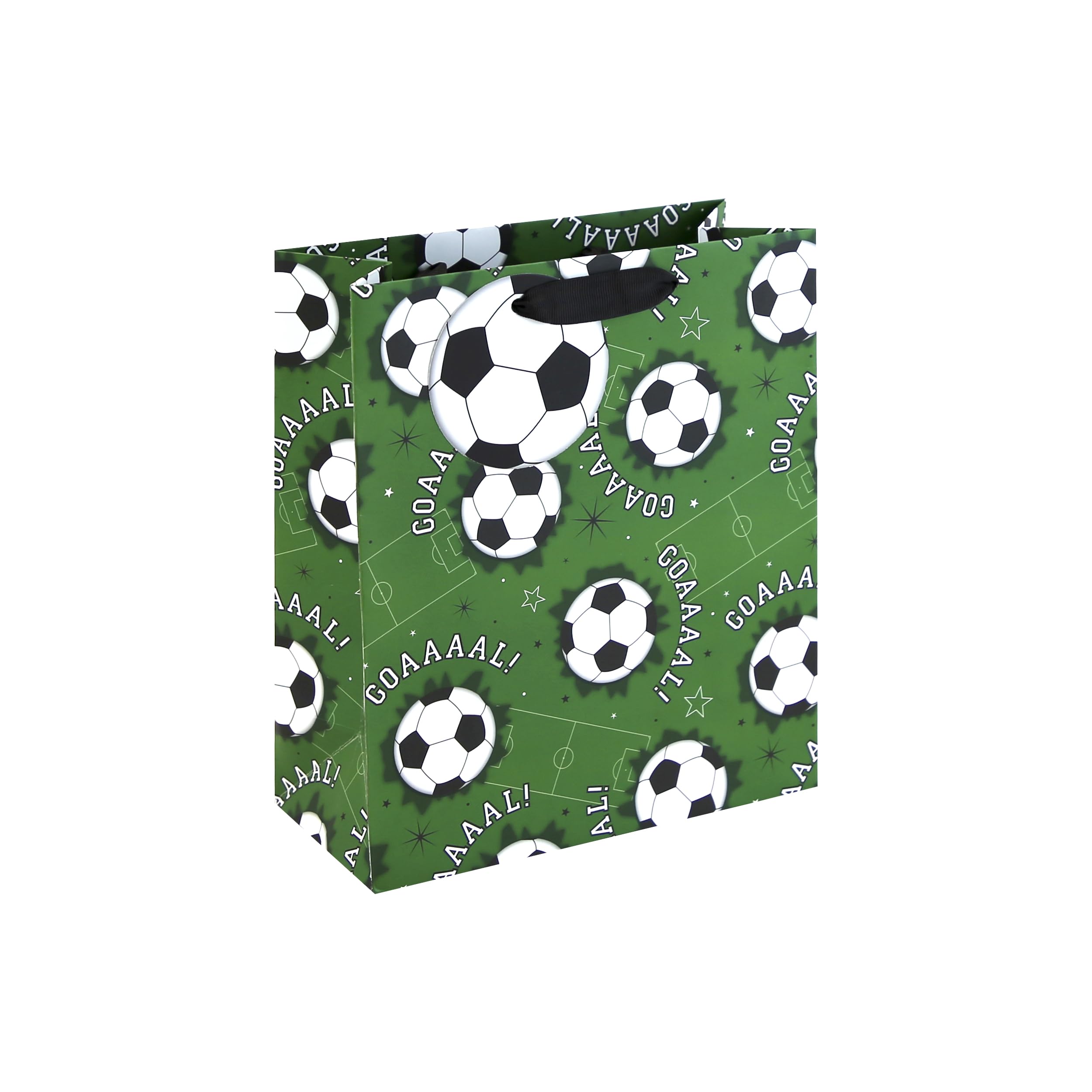 Eurowrap Football Medium Gift Bags Pack of 6 – Green Present Bags with Football Print, Ribbon Handles & Gift Tags – Premium Birthday & Celebration Gift Packaging for Boys, Children & Football Fans