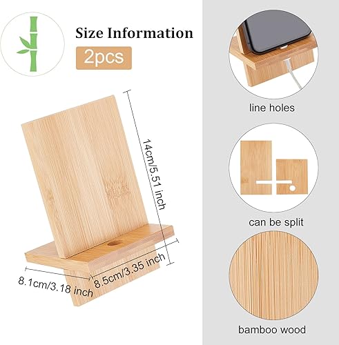 Miniatura 2 de OLYCRAFT 2 juegos de soporte para tableta de teléfono celular Soporte de tableta de bambú Soporte universal para teléfono de escritorio con orificio