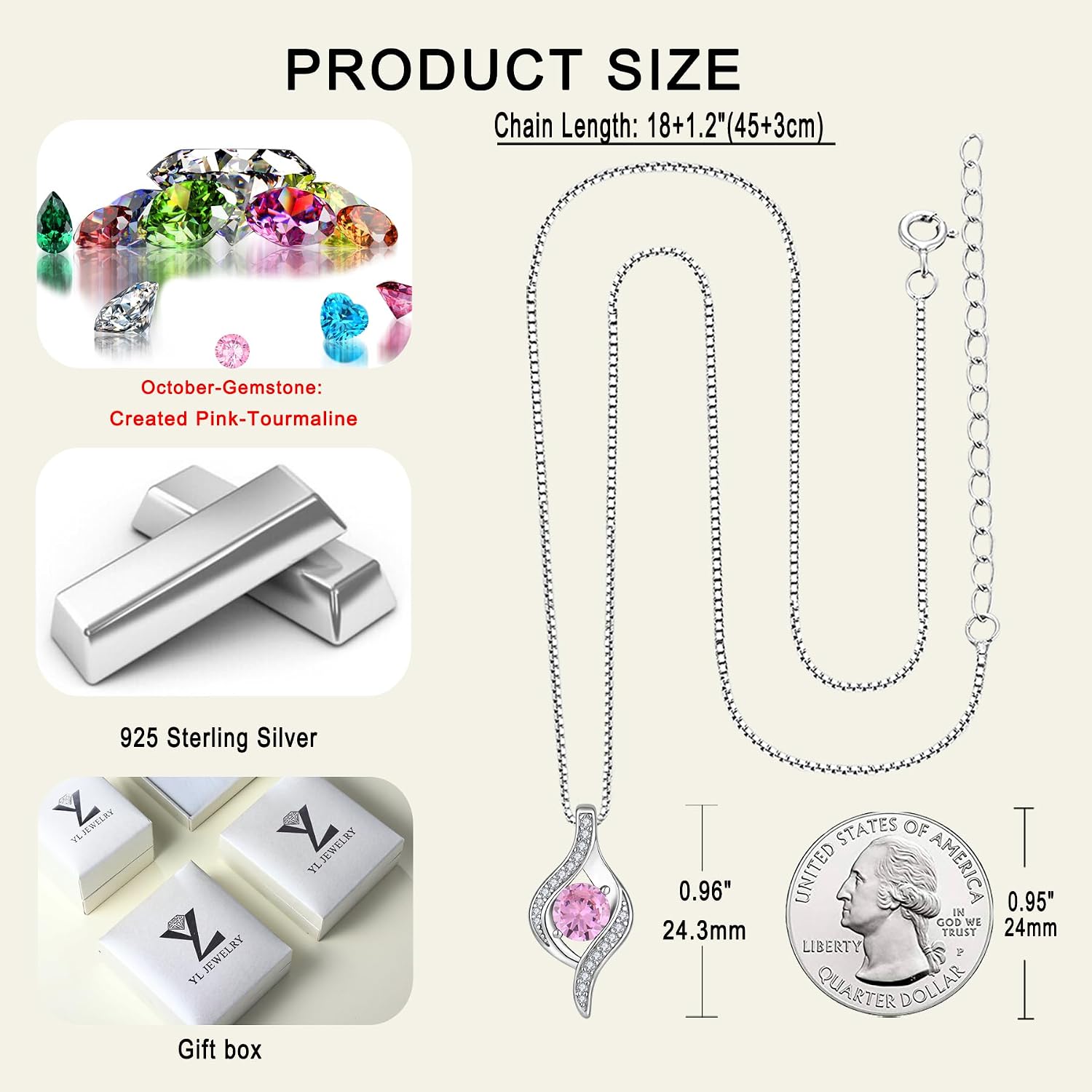 YL Eye Necklace 925 Sterling Silver Halo Pendant Birthstone Jewelry for Women