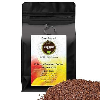 Robusta Premium Coffee | Pure Robusta | Dark Roast | High Caffeine | Low Acid | Fresh Roasted 12oz, Whole Bean