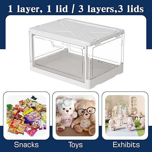 Miniatura 3 de SNSLXH Organizadores y almacenamiento de armario, contenedor de almacenamiento transparente con tapas, contenedores de almacenamiento apilables y