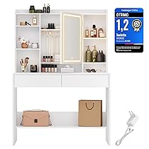 VASAGLE KAILYN Collezione – Toeletta con Luci LED 3 Colorazioni con Luminosità Regolabile, Tavolo da Trucco con Specchio, Ripiani Regolabili, 2 Cassetti, Postazione Trucco, Bianco RDT123T14