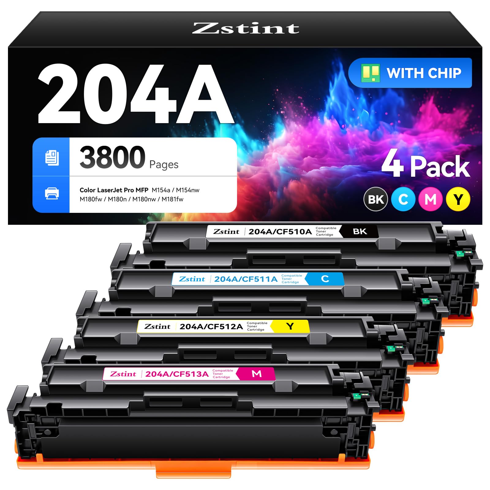204A Toner Cartridge Set 4-Pack Replacement for HP 204A 204X CF510A CF511A CF512A CF513A Compatible HP Color Laserjet Pro MFP M180fw M180n M180nw