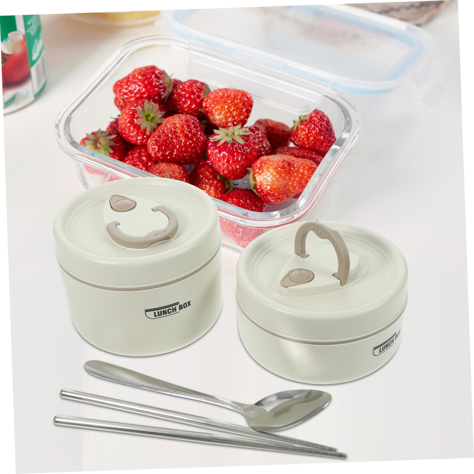 Toyvian Bento Box in Acciaio Inossidabile 600ml con Coperchio Beige | Capacità 440ml, Struttura Isotermica Riutilizzabile, Manico Integrato, Formato per Pasto Singolo