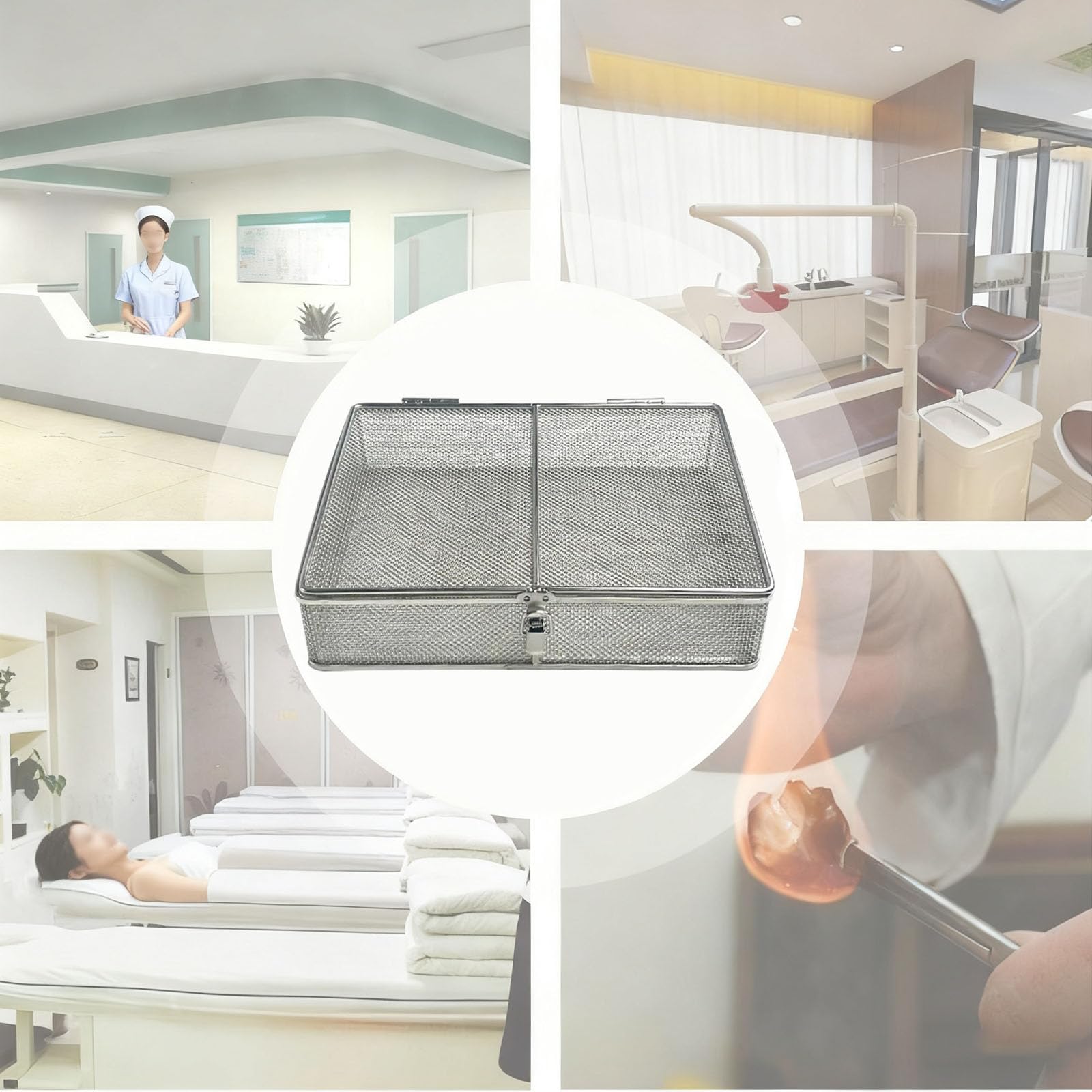 Cesta EsterilizacióN UltrasóNica Cesta DesinfeccióN Acero Inoxidable 304 Cesta Limpieza para Sala Suministros QuirúRgicos Malla 0,5㎜ DiseñO Hebilla Adecuada para Uso Dental 30x15x5cm