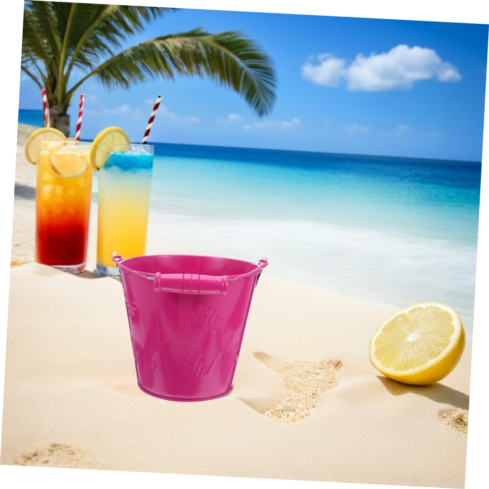 6 Pezzi Secchielli da Spiaggia in Ferro Manico in Legno Giocattoli per Piccoli per Giochi All’Aperto Set per Sabbia e Acqua Dimensioni 125X11X9 CM Colori Colore Casuale