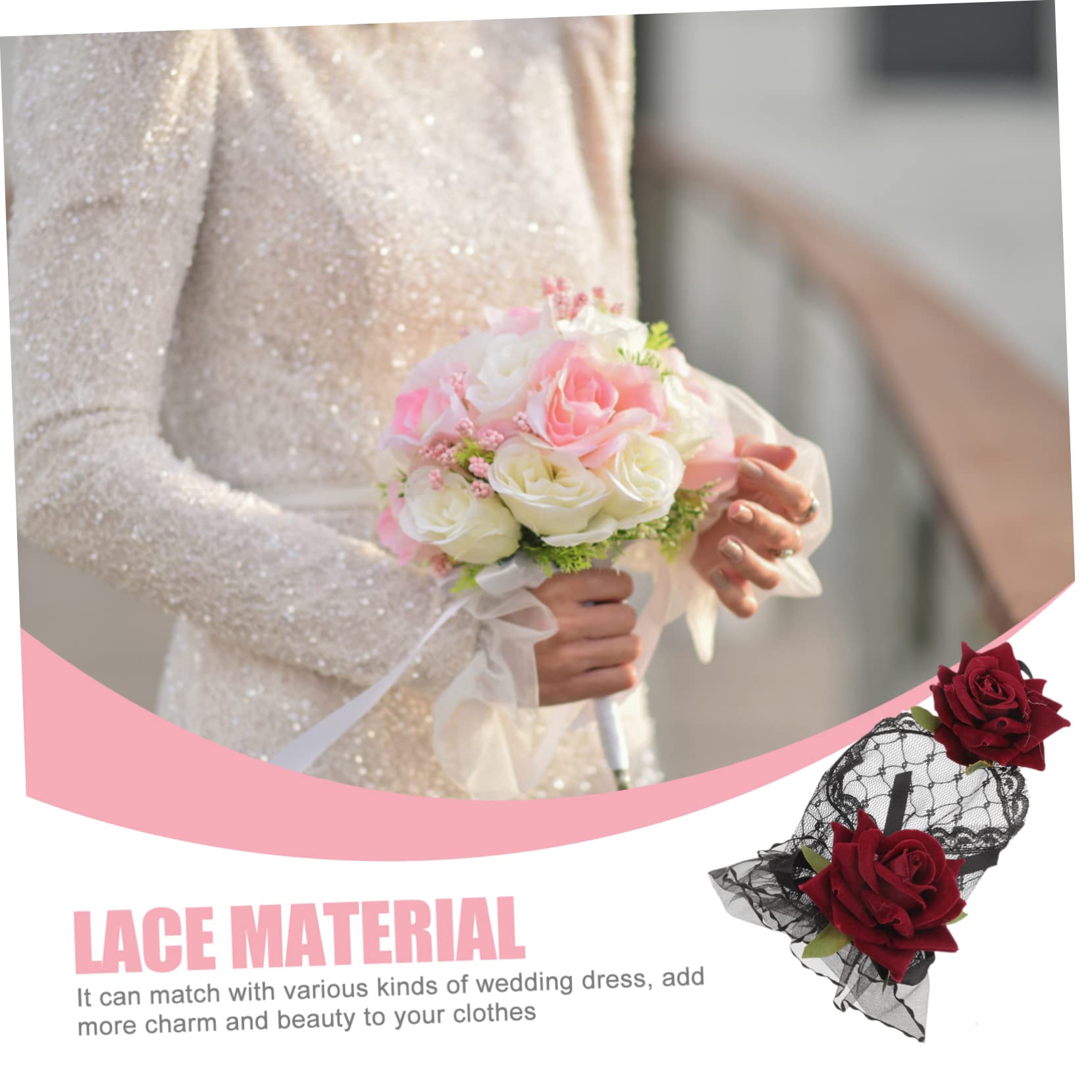 VALICLUD Guantes De Rosa Boda Mujer Paseo Fiesta Dama De Honor Guante Con Diseño De Lentejuelas Decoración De Pulsera De Novia Suministro Nupcial Mano Muñeca Flor Cordón