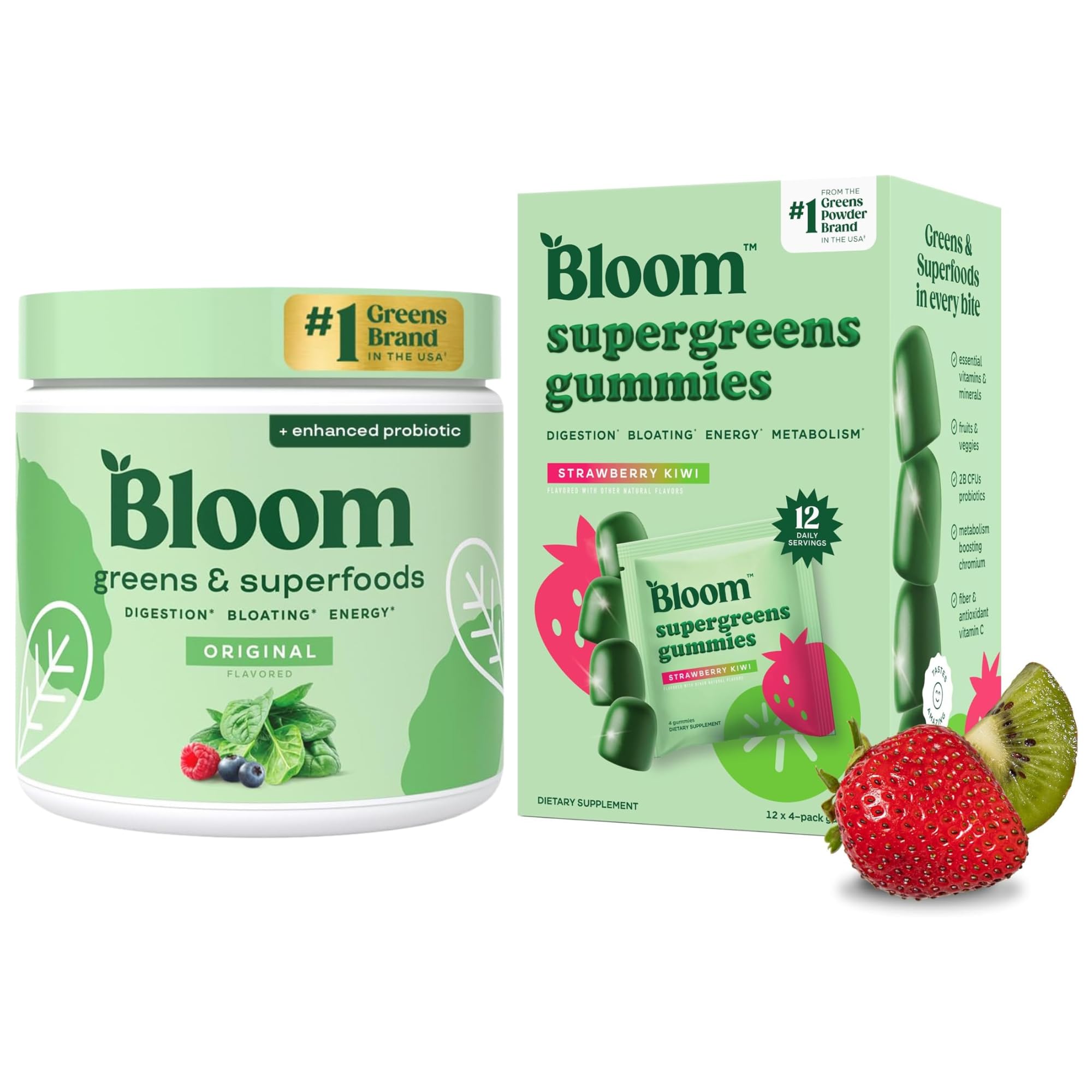 Bloom Super Greens Gummies and Greens Powder Original Bundle
