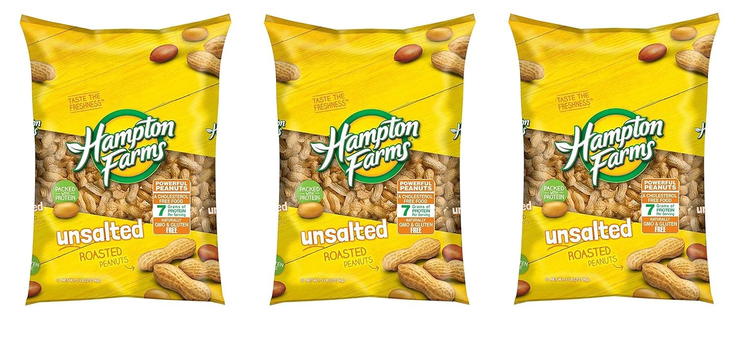 Unsalted In-Shell Peanuts 5 lb Bag – Fresh Roasted Bulk Peanuts, Pack of 1, Set of Three