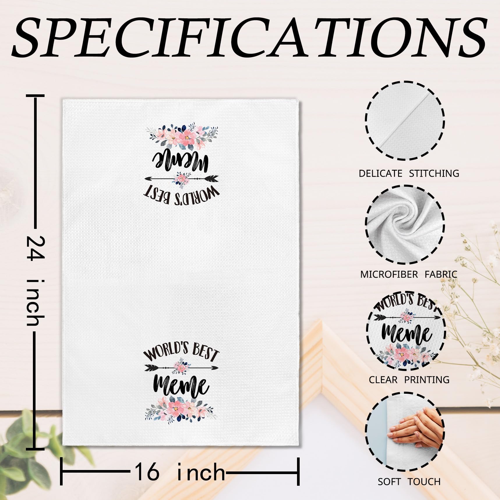 Meme Gifts Kitchen Towels, Mother's Day Christmas Birthday Gifts for Grandma from Grandkids Hand Towels Bathroom Decor, World's Best Meme Dishcloths Dish Towel for Kitchen 16x24 Inches