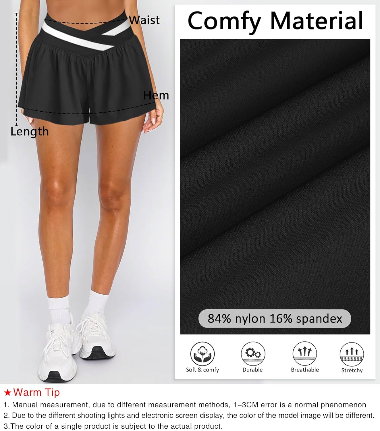 Womens Athletic Workout Shorts Flowy Butterfly Elastic Crossover High Waisted 2 in 1 Running Shorts Pockets for Women - Image 5