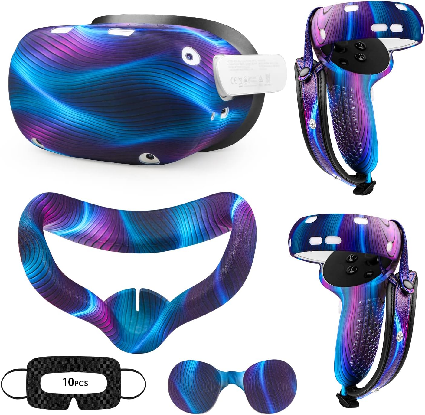 Accessories for Oculus Quest 2, VR Accessory Set for Meta Quest 2, Include Controller Grip Leather Cover, VR Shell Cover, Face Cover, The Best Gifts for Christmas and Halloween(Aurora Blue)