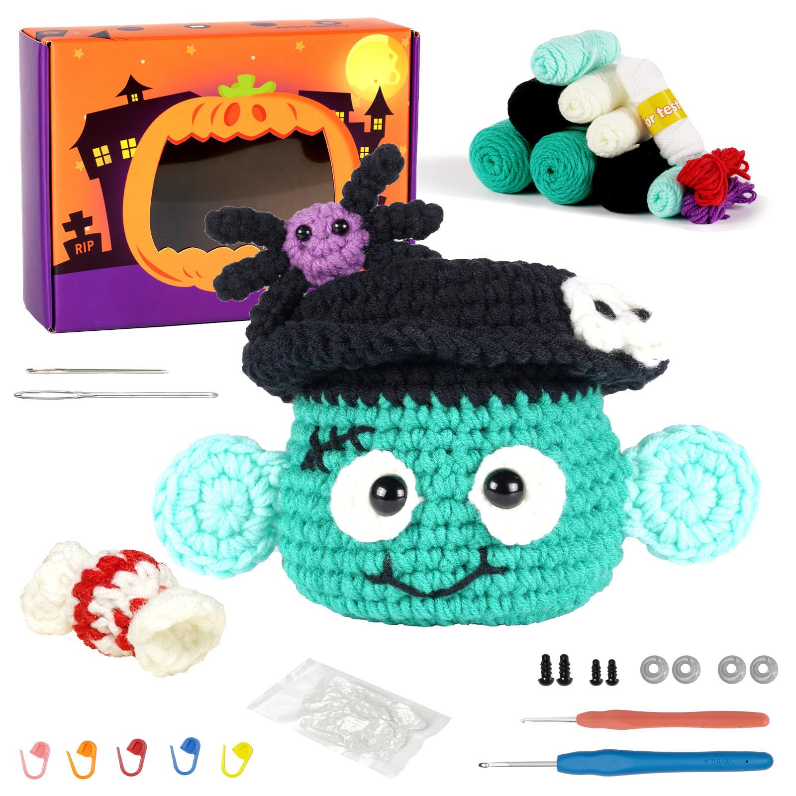sodeber Halloween Candy Jar Crochet Supplies for Beginner Hobbyists with Step-by-Step Instruction, Yarns, Hook Craft Supplies