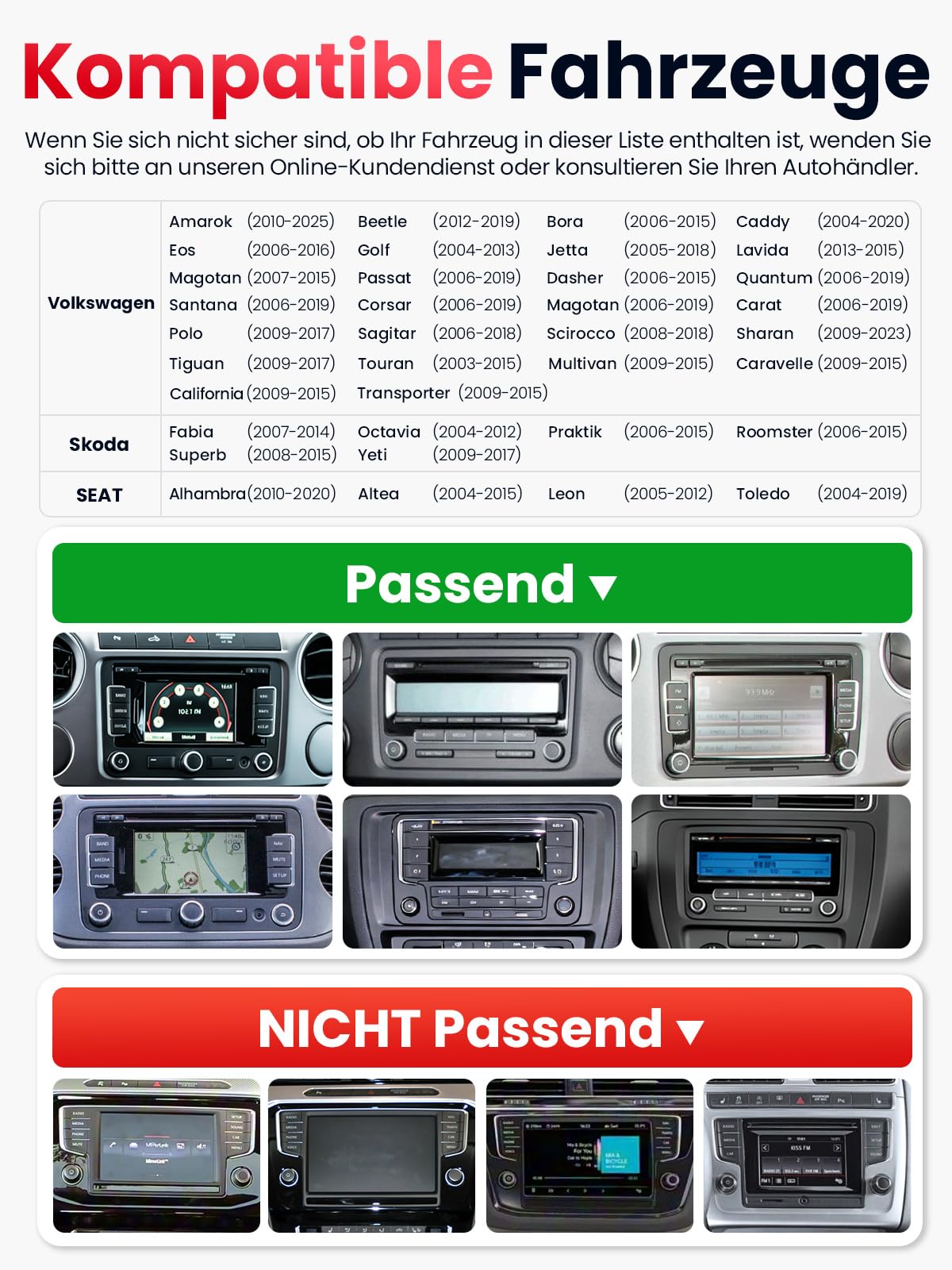 9" Doppel DIN Bluetooth Autoradio mit Bildschirm für VW Golf 5 6 T5 Polo 6R Caddy Passat Touran, Skoda, SEAT, Wireless CarPlay Android Auto Mirrorlink, Auto Radio, 4+64GB, WLAN DAB+ FM/AM GPS