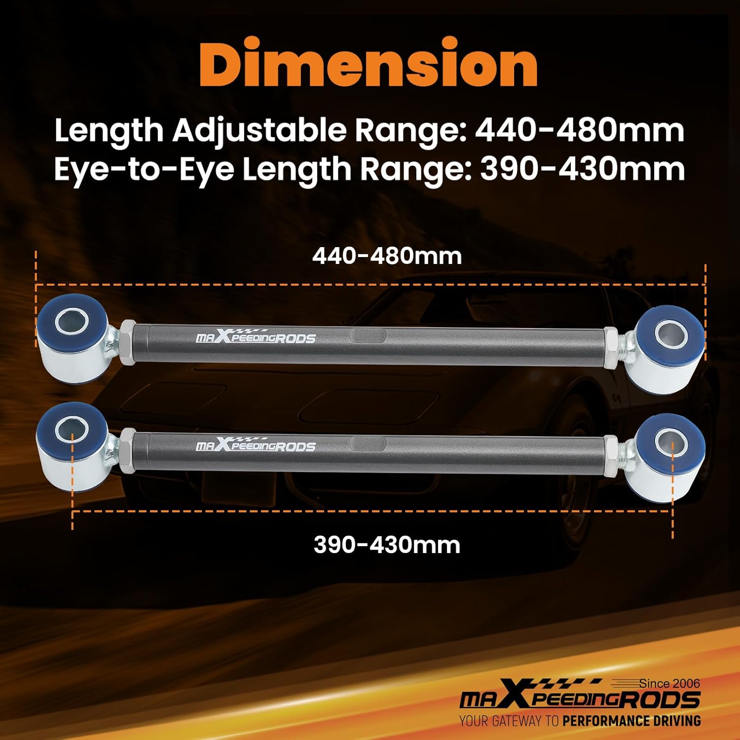 maXpeedingrods Adjustable Rear Strut Rods for Chevy Corvette 1980-1982